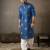 Blue color linen fabric designer embroidered festive special kurta for men