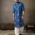 Blue color linen fabric designer embroidered festive special kurta for men