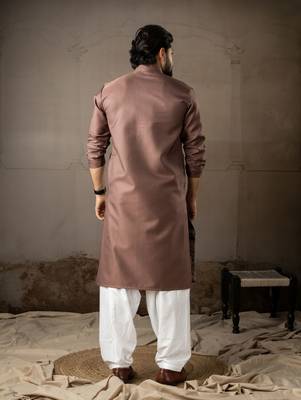 Brown color rayon fabric designer embroidered partywear kurta payjama for men 2