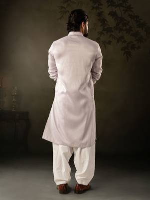 Light purple color rayon fabric designer embroidered partywear kurta payjama for men 2