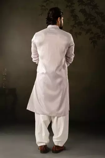 Light purple color rayon fabric designer embroidered partywear kurta payjama for men