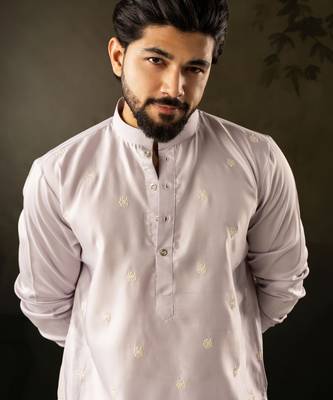 Light purple color rayon fabric designer embroidered partywear kurta payjama for men 3