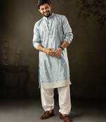 Blue color rayon fabric designer embroidered partywear kurta payjama for men