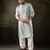 Blue color rayon fabric designer embroidered partywear kurta payjama for men