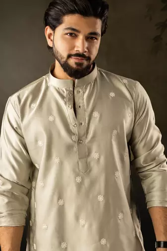 Green color rayon fabric designer embroidered partywear kurta payjama for men