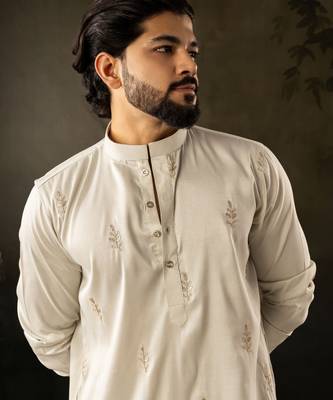 Light green color rayon fabric designer embroidered partywear kurta payjama for men 3