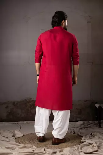 Cherry red color smart and designer wedding special traditional outfit for men