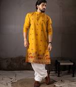Mustard color smart and designer wedding special traditional outfit for men