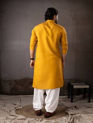 Mustard color smart and designer wedding special traditional outfit for men 2