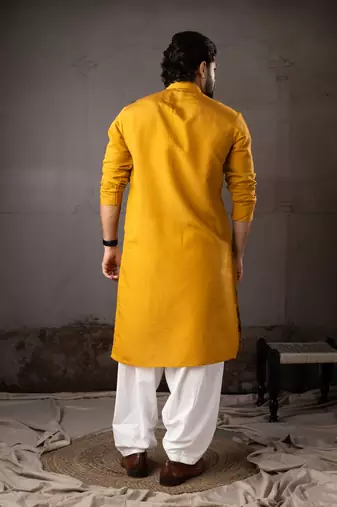 Mustard color smart and designer wedding special traditional outfit for men