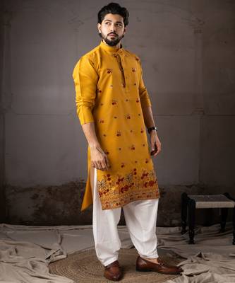Mustard color smart and designer wedding special traditional outfit for men 5