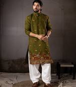 Mehandi color smart and designer wedding special traditional outfit for men