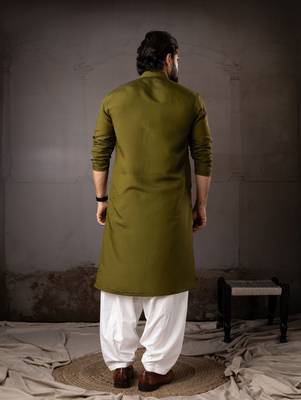Mehandi color smart and designer wedding special traditional outfit for men 2