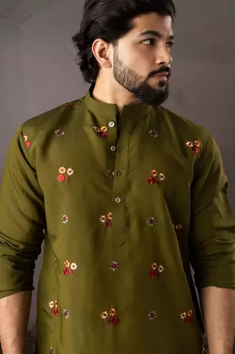 Mehandi color smart and designer wedding special traditional outfit for men
