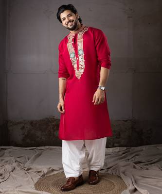 Cherry red color smart and designer wedding special traditional outfit for men 1