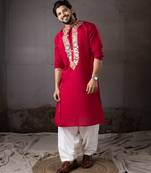 Cherry red color smart and designer wedding special traditional outfit for men