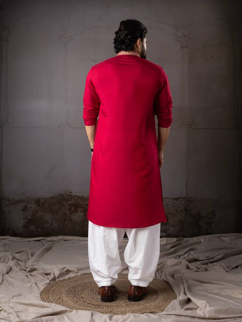 Cherry red color smart and designer wedding special traditional outfit for men