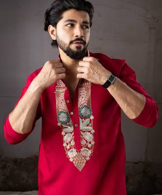 Cherry red color smart and designer wedding special traditional outfit for men 3