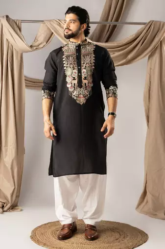 Black color smart and designer wedding special traditional outfit for men