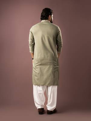 Green color smart embroidered kurta for rich classy men's looks 2
