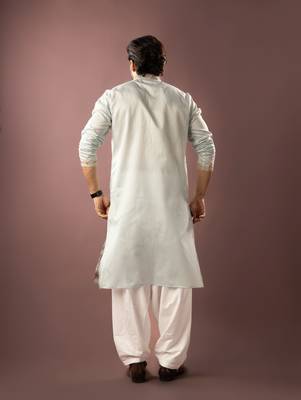 Ice blue color smart embroidered kurta for rich classy men's looks 2