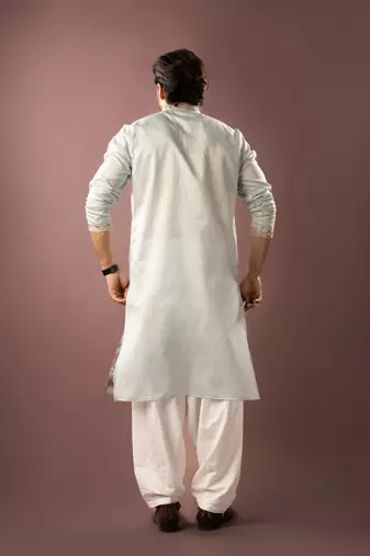 Ice blue color smart embroidered kurta for rich classy men's looks