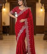 Red Color  Sequence embroidery work with Cut work border  Chiffon Silk Saree 
