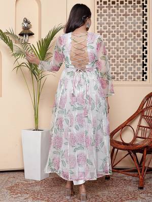 White organza printed  kurta pant with dupatta 2