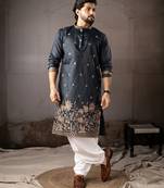 Navy blue color smart embroidered kurta for rich classy men's looks