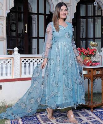 Blue printed oraganza kurta pant with dupatta 2