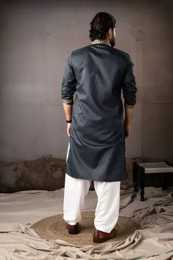 Navy blue color smart embroidered kurta for rich classy men's looks