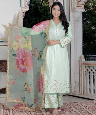 Pista green kurta pant  with duptta 1