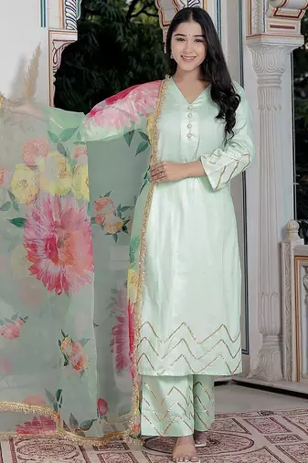 Pista green kurta pant  with duptta