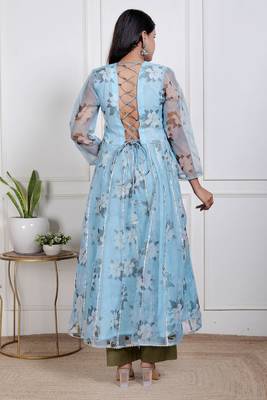 Blue printed oraganza kurta pant with dupatta 4