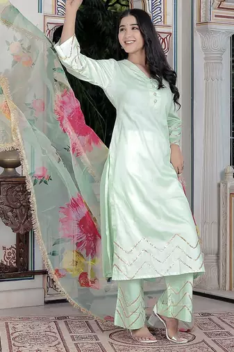 Pista green kurta pant  with duptta