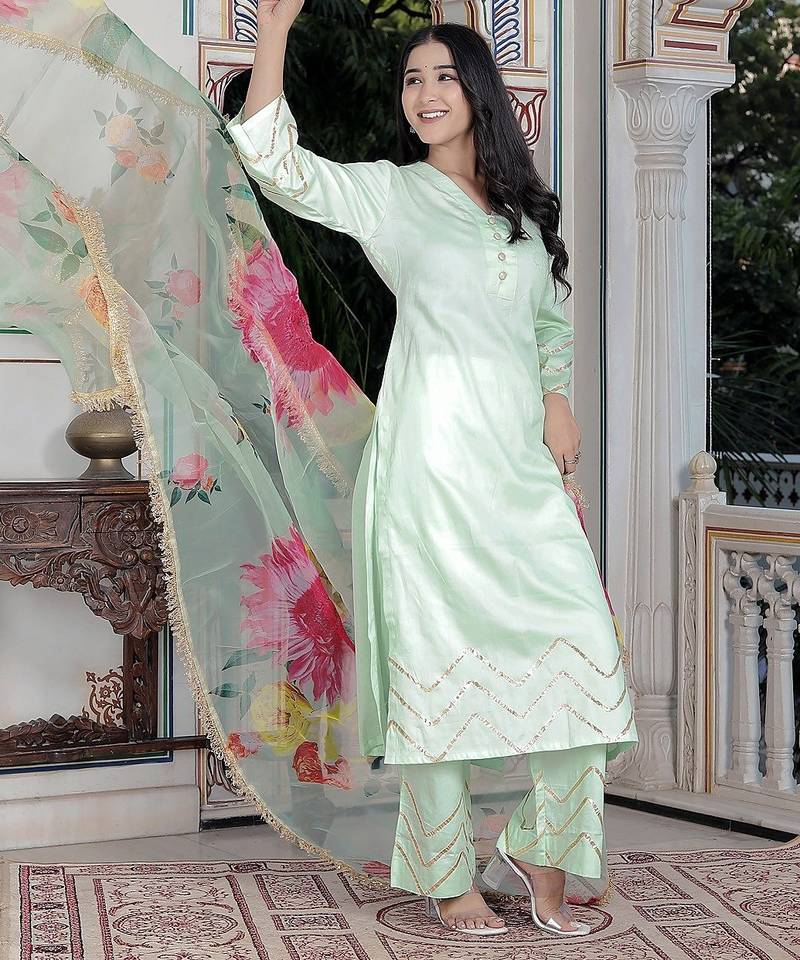 Pista green kurta pant  with duptta