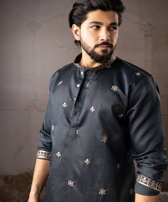 Navy blue color smart embroidered kurta for rich classy men's looks 3