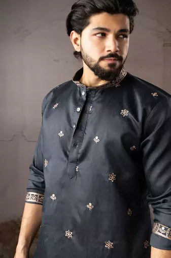 Navy blue color smart embroidered kurta for rich classy men's looks
