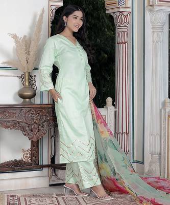 Pista green kurta pant  with duptta 3