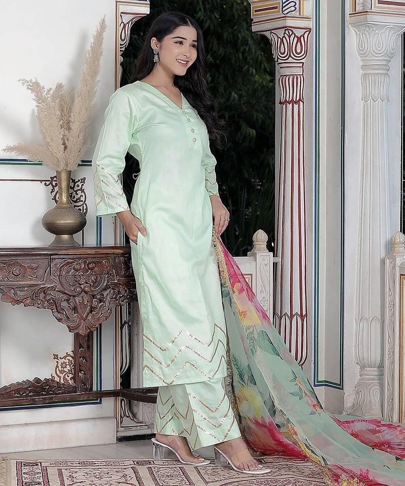 Pista green kurta pant  with duptta