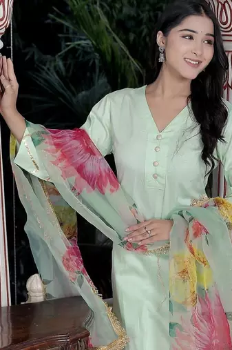 Pista green kurta pant  with duptta