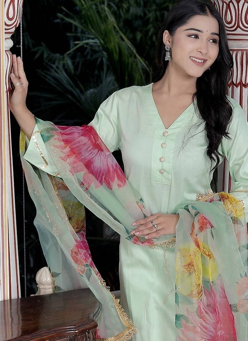 Pista green kurta pant  with duptta