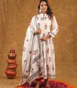 White block print  kurta pant with dupatta