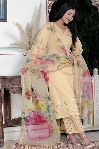 Cream kurta pant  with duptta