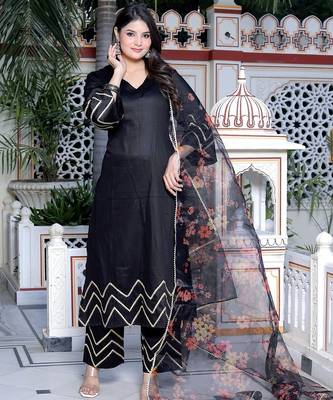 black kurta pant  with duptta 1