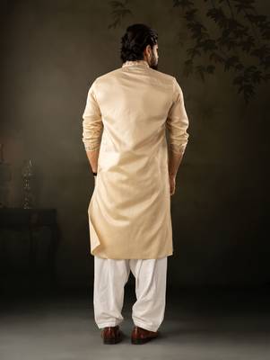 Beige color smart embroidered kurta for rich classy men's looks 2