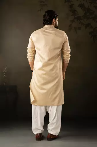 Beige color smart embroidered kurta for rich classy men's looks