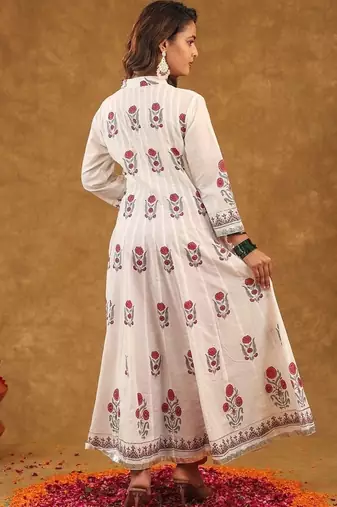 White block print  kurta pant with dupatta