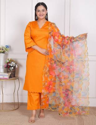 Yellow kurta pant with organza printed duptta 1