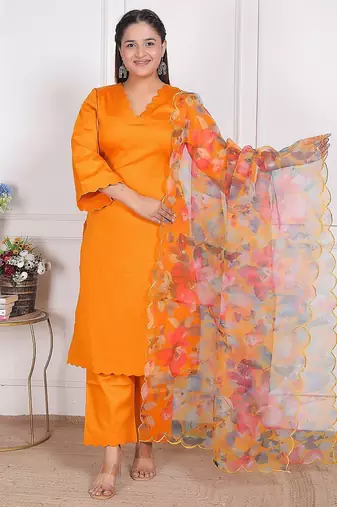 Yellow kurta pant with organza printed duptta